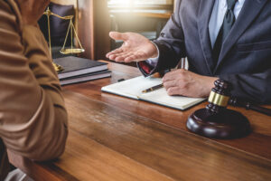 A lawyer giving advice to a client.
