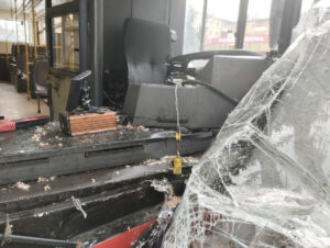 Three people were injured when a red Honda collided with a Metro bus in a Woodley Avenue bs crash in Van Nuys.